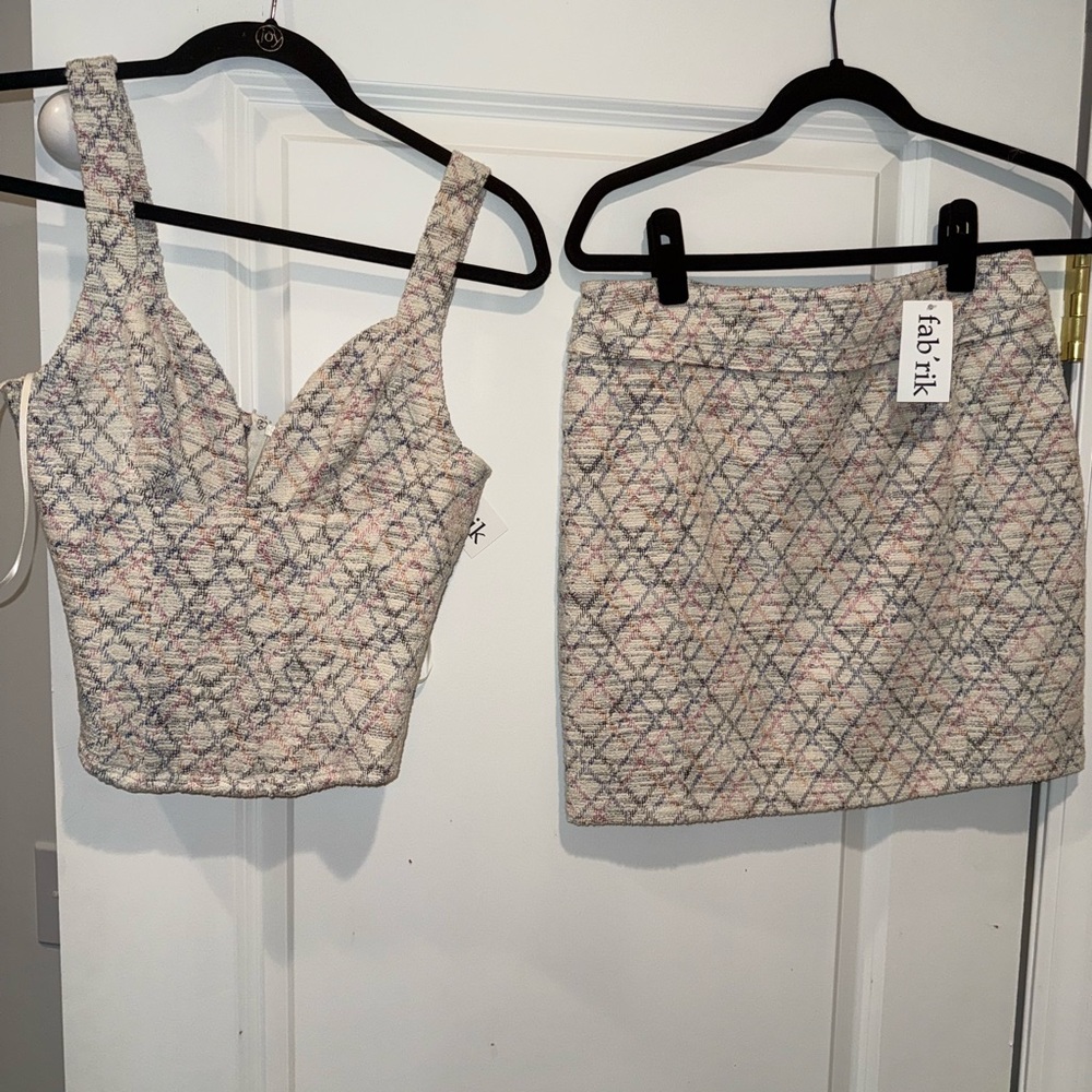 Fab'rik Textured Pastel Crop Top and Skirt Set
